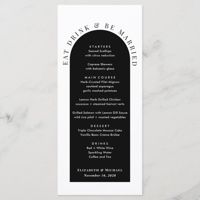 Menu Casamento Preto Branco Arquitetura Moderna Minimal (Frente)