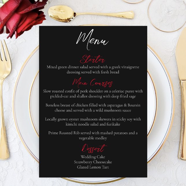 Menu Casamento Preto Branco da Rosa vermelha (Criador carregado)