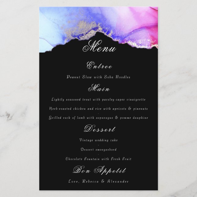 Menu Casamento Preto Chic Purple (Frente)