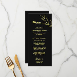 Menu Casamento preto de flor dourada simples