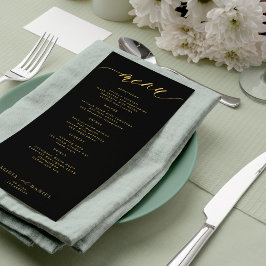 Menu Casamento preto de ouro com script moderno