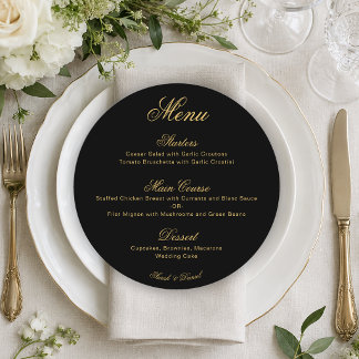 Menu Casamento Preto Dourado Simples Roda de Caligrafia