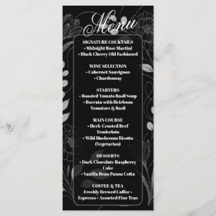 Menu Casamento Preto e Branco com Florais Góticos Sombr