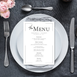 Menu Casamento preto e branco com tipografia mínima