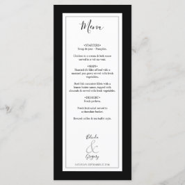 Menu Casamento preto e branco do monograma elegante