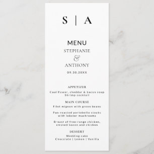 Menu Casamento preto e branco do Monograma Mínimo Moder