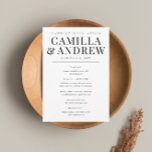 Menu Casamento preto e branco do tipo elegante moderno<br><div class="desc">O tipo moderno com nomes grandes são as características deste menu de casamento preto e branco.</div>