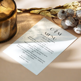 Menu Casamento Preto e Branco Elegante Floral Minimal