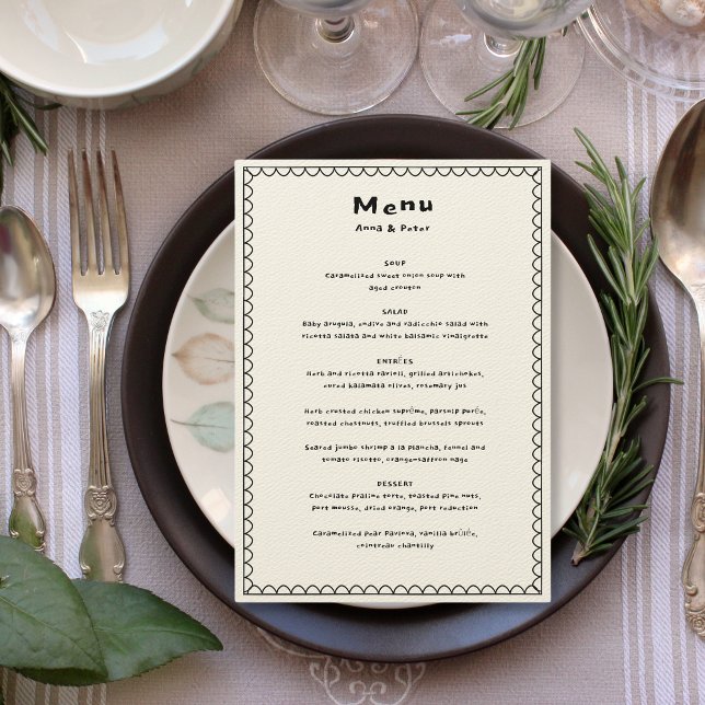 Menu Casamento Preto e Branco Escrito à Mão (Hand written Wedding Menu)