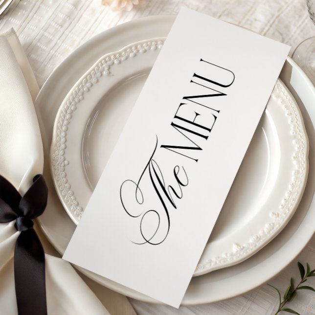 Menu Casamento Preto e Branco Luxo Atemporal Script (Criador carregado)