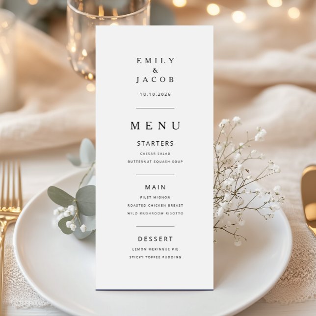 Menu Casamento Preto E Branco Minimalista Elegante (Elegant Minimal Black And White Wedding Menu)