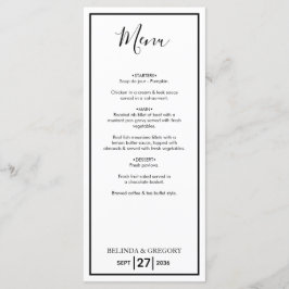 Menu Casamento preto e branco simples minimalista