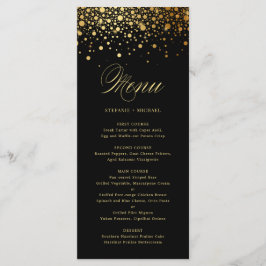 Menu Casamento Preto Elegante Faux Gold Foil Confetti