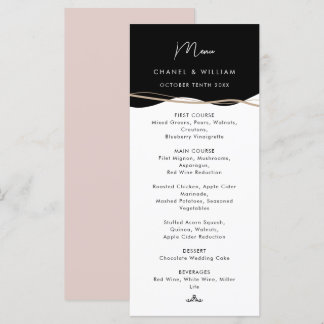 Menu Casamento preto moderno, branco e rosa
