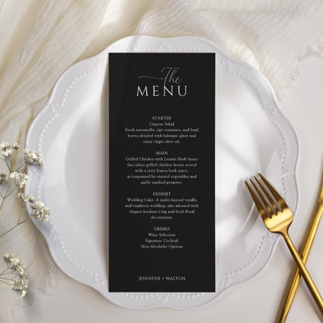 Menu Casamento preto simples e elegante (Criador carregado)