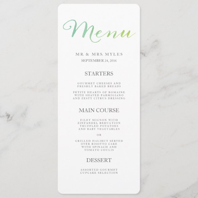 Menu Casamento Pure Love Watercolor / Emerald Limã (Frente)
