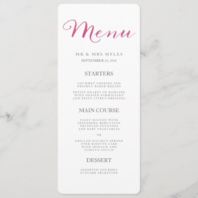 Menu Casamento Pure Love Watercolor / Rosa (Frente)