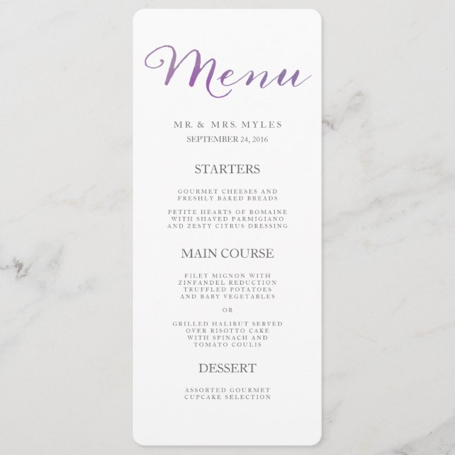 Menu Casamento Pure Love Watercolor / Violet (Frente)