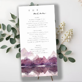 Menu Casamento Purple Watercolor Mountain Lake