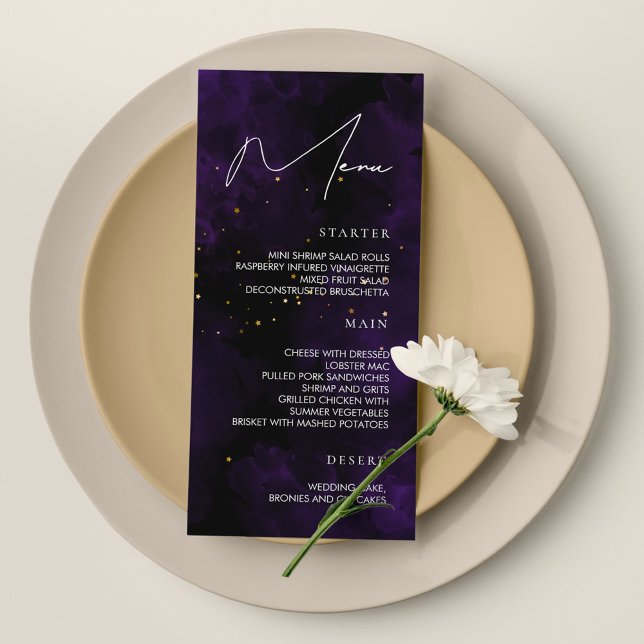 Menu Casamento Púrpura Escuro Dourada Mágica (Criador carregado)