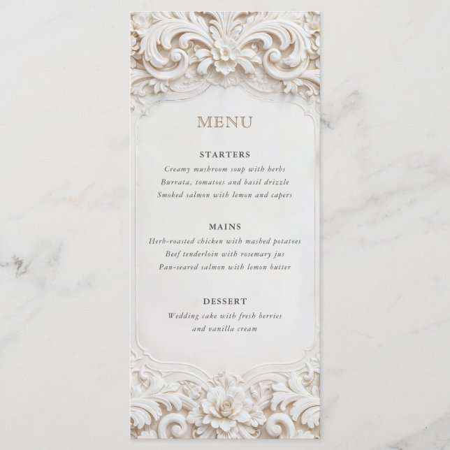 Menu Casamento Quadro Barroco Branco Elegante e Sofisti (Frente)