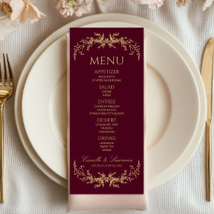 Menu Casamento Quadro Floral Toile Champagne Borgonha