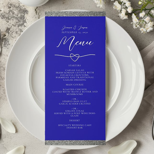 Menu Casamento Real Azul Chic Silver (Criador carregado)