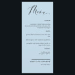 Menu Casamento/Recepção de Caligrafia Azul Elegante<br><div class="desc">Casamento azul empoeirado ou cartão de menu de recepção jante. Design contemporâneo, simples e elegante com uma bela caligrafia escrita à mão. Cor de fundo frontal e traseira em tom azul empoeirado. Capacidade de alterar as cores frontal e/ou de fundo selecionando "personalizar mais". Design disponível em uma variedade de opções...</div>