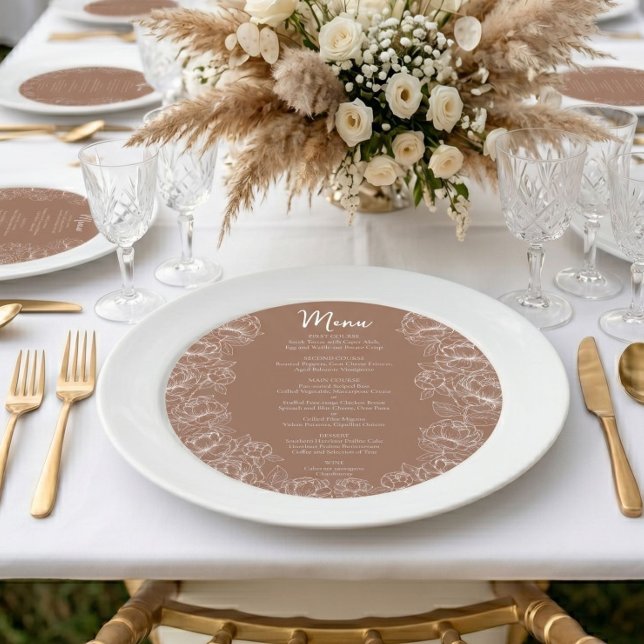 Menu Casamento Redondo Floral Moderno Mousse Mocha Boho (Criador carregado)