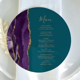Menu Casamento Redondo Roxo Dourado Ágata Verde-água