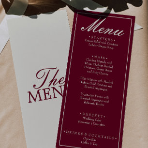 Menu Casamento Retro Burgundy Marrom Antigo Chique