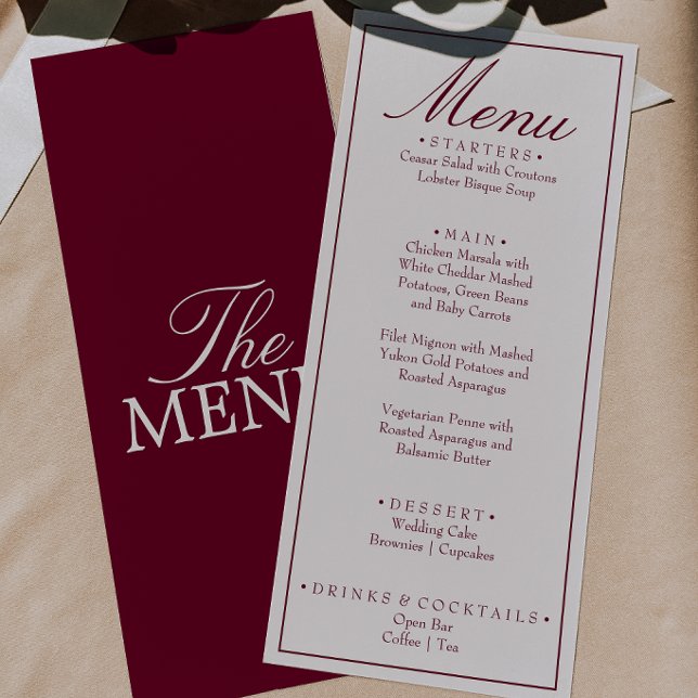 Menu Casamento Retro Chique Borgonha Creme Dinheiro Ant (Criador carregado)