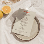 Menu Casamento Retro Colorido Funky Modern 70<br><div class="desc">Um retro fedorento,  moderno e brilhante menu de janto de casamento. Que apresenta o design modelo chic do fundo cremoso vintage e a tipografia preta e o cardápio manuscrito em laranja. E fundo laranja brilhante. Perfeito e compatível com toda a suíte.</div>