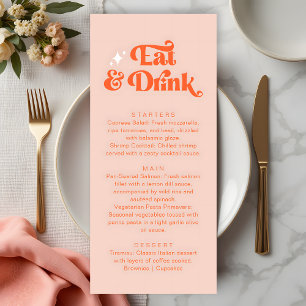 Menu Casamento Retro Cor-de-Rosa Laranja Comida e Bebid