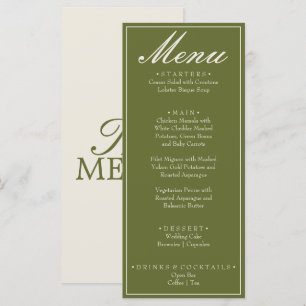 Menu Casamento Retro de Dinheiro Antigo em Azeitona Ver