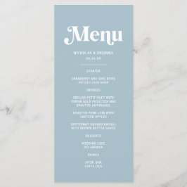 Menu Casamento Retro dos Anos 70 em Azul Empoeirado