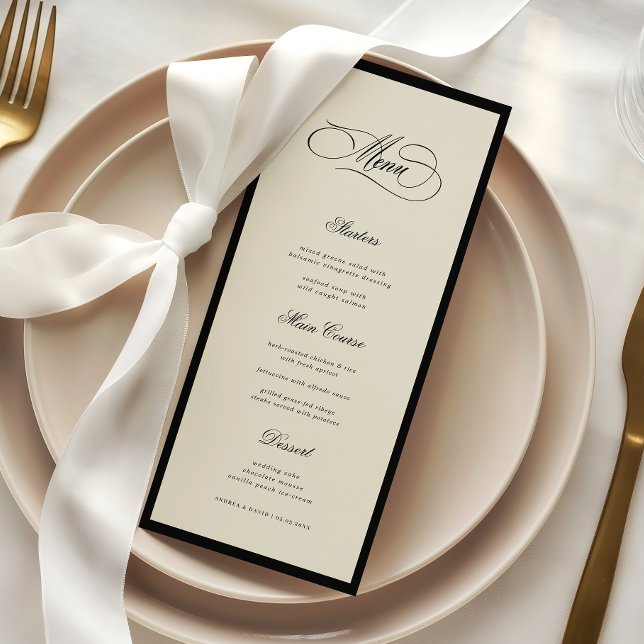 Menu Casamento Retro Estilo Old Money Marfim e Preto (Criador carregado)