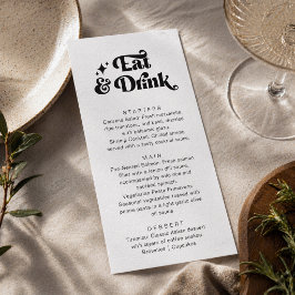 Menu Casamento Retro Moderno Preto Branco Comer e Beber