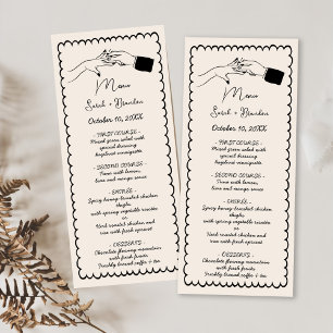 Menu Casamento Retro Negro Desenhado à Mão Elegante