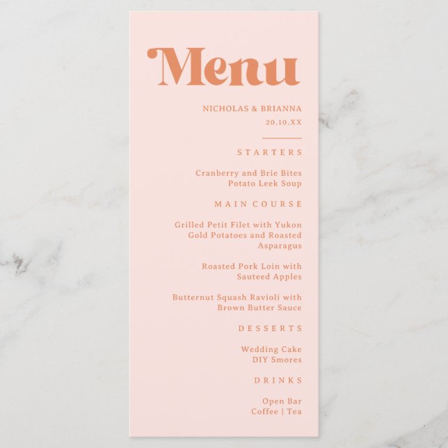 Menu Casamento Retrô Pêssego e Creme (Frente)