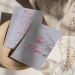 Menu Casamento Retroativo Colorido e Colorido Moderno<br><div class="desc">Um retro fedorento,  moderno e brilhante menu de janto de casamento. Que apresenta o design de modelo chic de fundo de periwinkle vintage e tipografia rosa brilhante e menu escrito à mão em rosa. Perfeito e compatível com toda a vibração da suíte com letras brancas.</div>