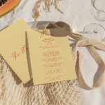 Menu Casamento Retroativo De Mão Colorida Moderna Desen<br><div class="desc">Um menu janto de casamento preto e branco,  cor retrógrado e moderno. Que apresenta modelo design de chic de fundo amarelo brilhante e tipografia escrita cor de laranja. Com cupcakes desenhados à mão mini mesa. Perfeito e compatível com toda a suíte.</div>