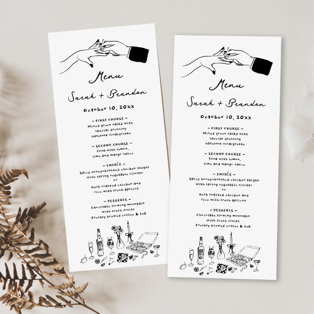 Menu Casamento Retroativo Desenhado à Mão Elegante (Criador carregado)