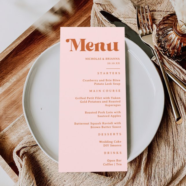 Menu Casamento Retroativo Laranja Cor-de-Rosa Vermelha (Criador carregado)