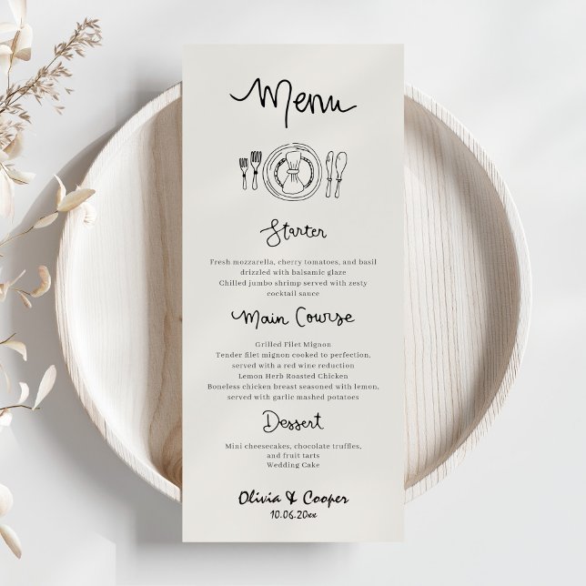 Menu Casamento Retroativo Simples De Desenho De Mão Qui (Criador carregado)