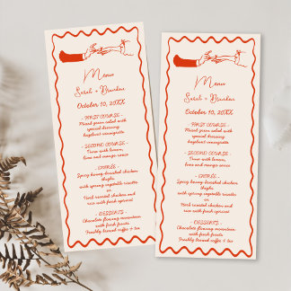 Menu Casamento Retrolaranja Desenhado à Mão Elegante