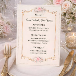 Menu Casamento Rococó Elegante com Rosa Pálido