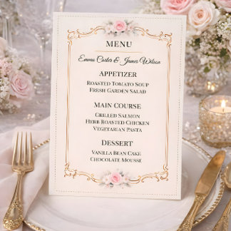 Menu Casamento Rococó Elegante com Rosa Pálido