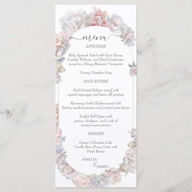 Menu Casamento Romântico Blush Peony Floral (Frente)