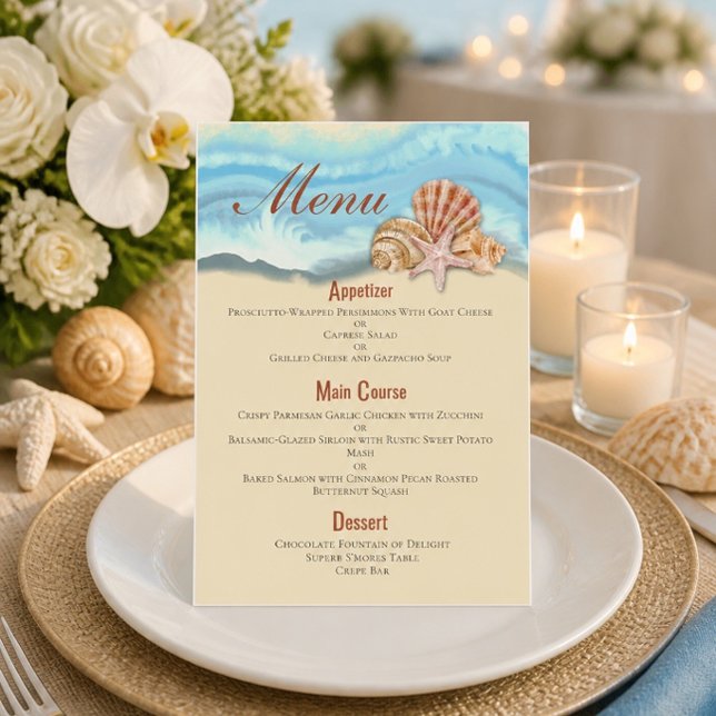 Menu Casamento Romântico com Onda do Oceano Azul e Conc (Criador carregado)